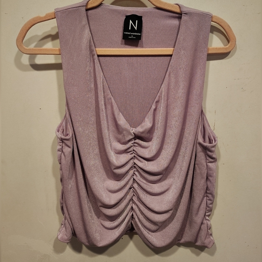 Naked Wardrobe Slinky Light Purple Ruched Bodycon Cropped Tank Top 2X Travel